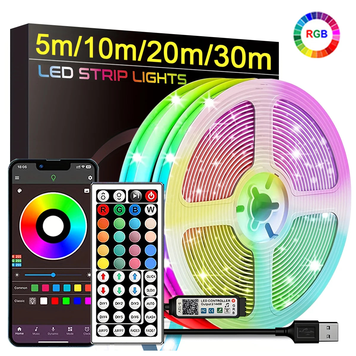 RGB LED Стрічка з APP керуванням — 0.5м до 30м (копия)
